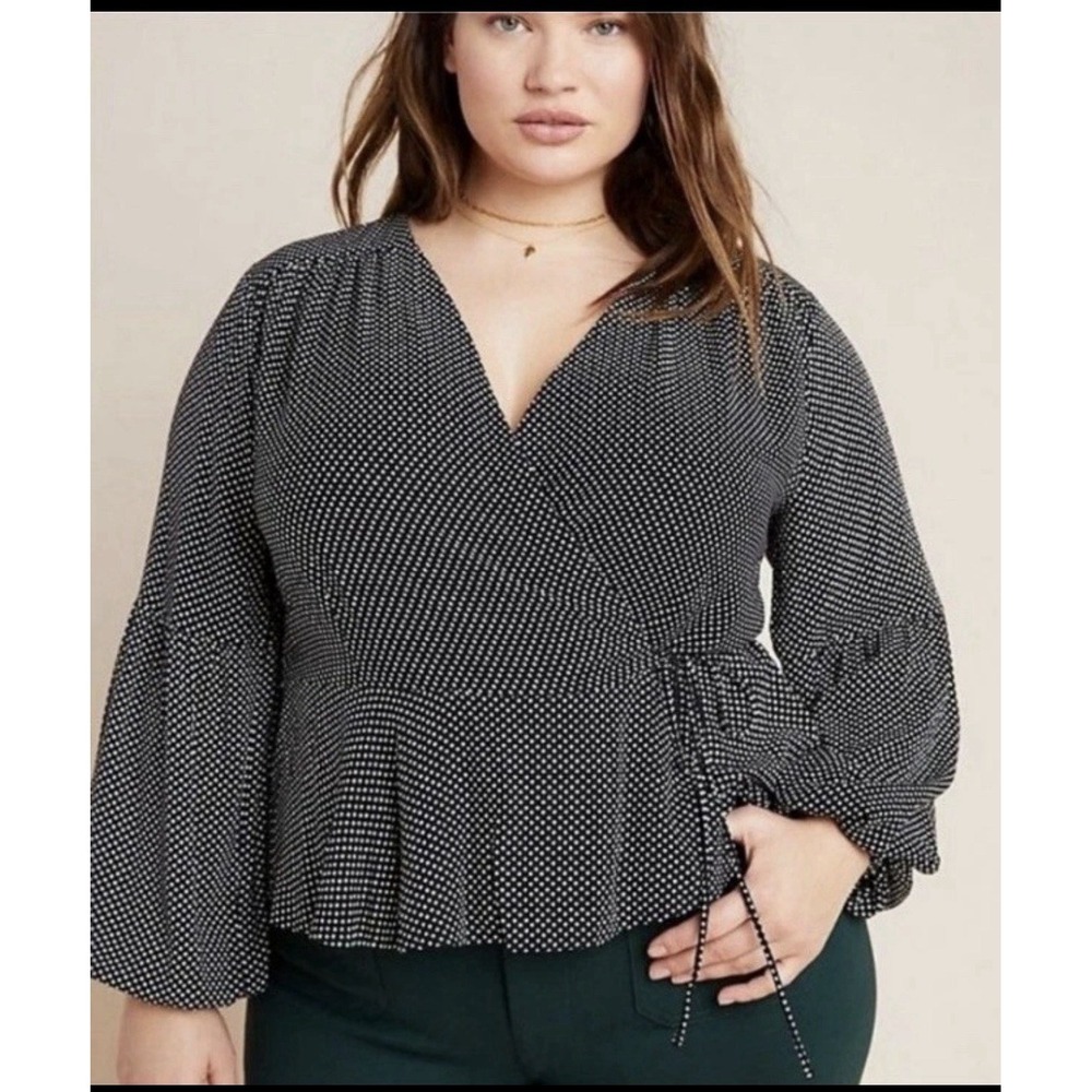 Maeve by Anthropologie Polka‎ Dot Wrap Blouse Women's 20W Peplum Feminine Career